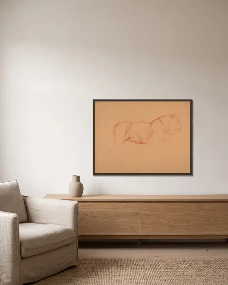 Löwenstudie von Jacques-Raymond Brascassat gerahmt an einer Wand