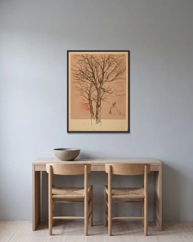 Studier av träd, figur och får av Jacques-Raymond Brascassat inramad på en vägg