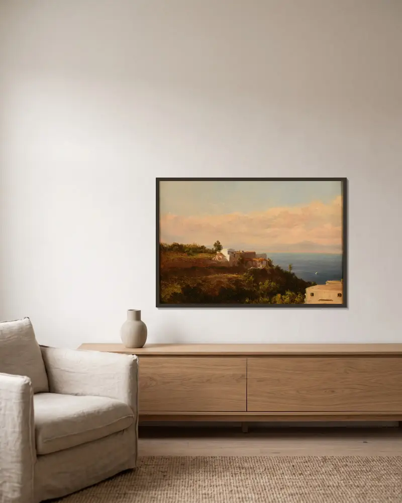Paysage d’Italie av Jacques-Raymond Brascassat inramad på en vägg
