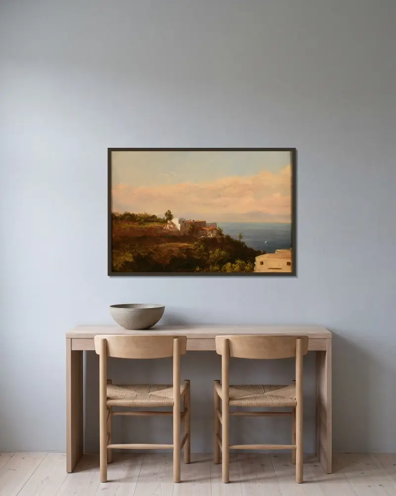 Paysage d’Italie av Jacques-Raymond Brascassat inramad på en vägg