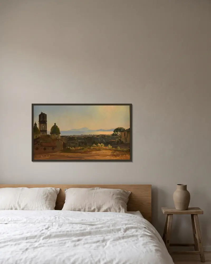 Ansicht einer italienischen Stadt von Jacques-Raymond Brascassat gerahmt an einer Wand