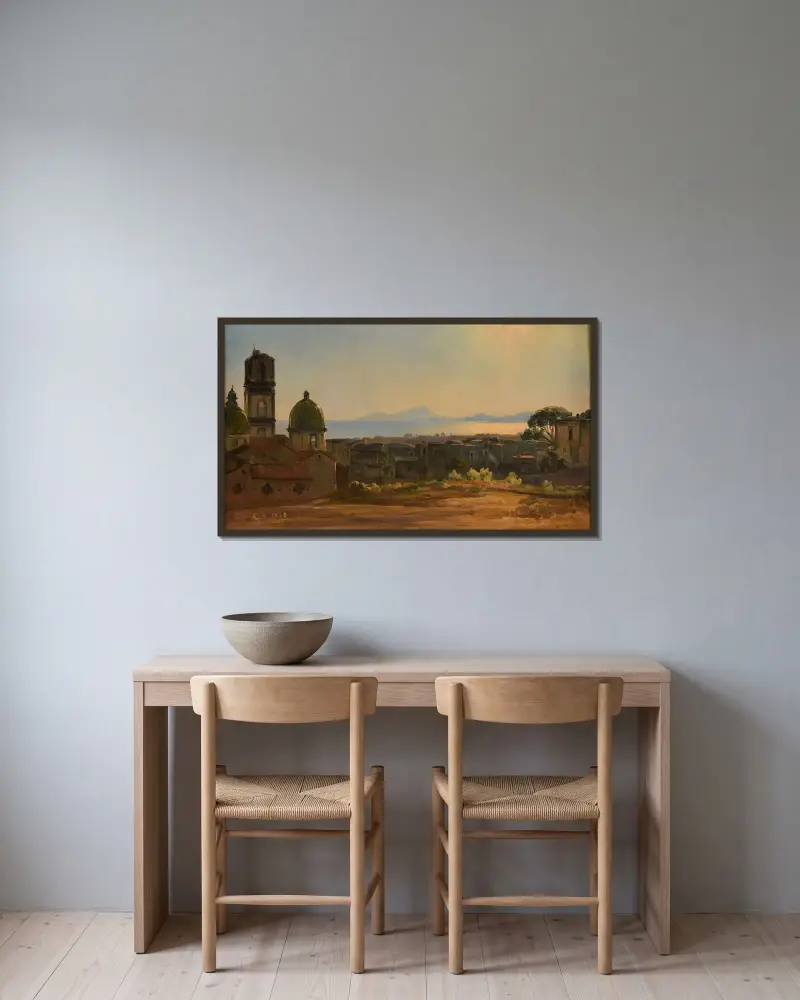 Ansicht einer italienischen Stadt von Jacques-Raymond Brascassat gerahmt an einer Wand