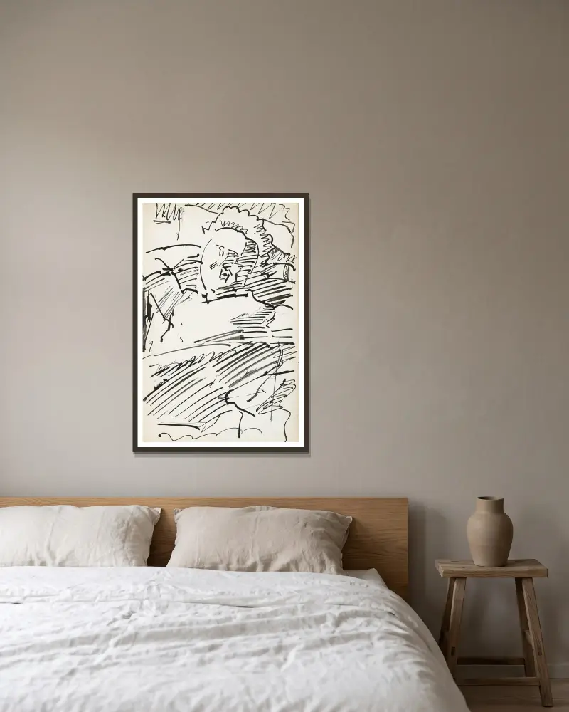 Sitzender Mann mit der Hand hinter dem Kopf von Reijer Stolk gerahmt an einer Wand