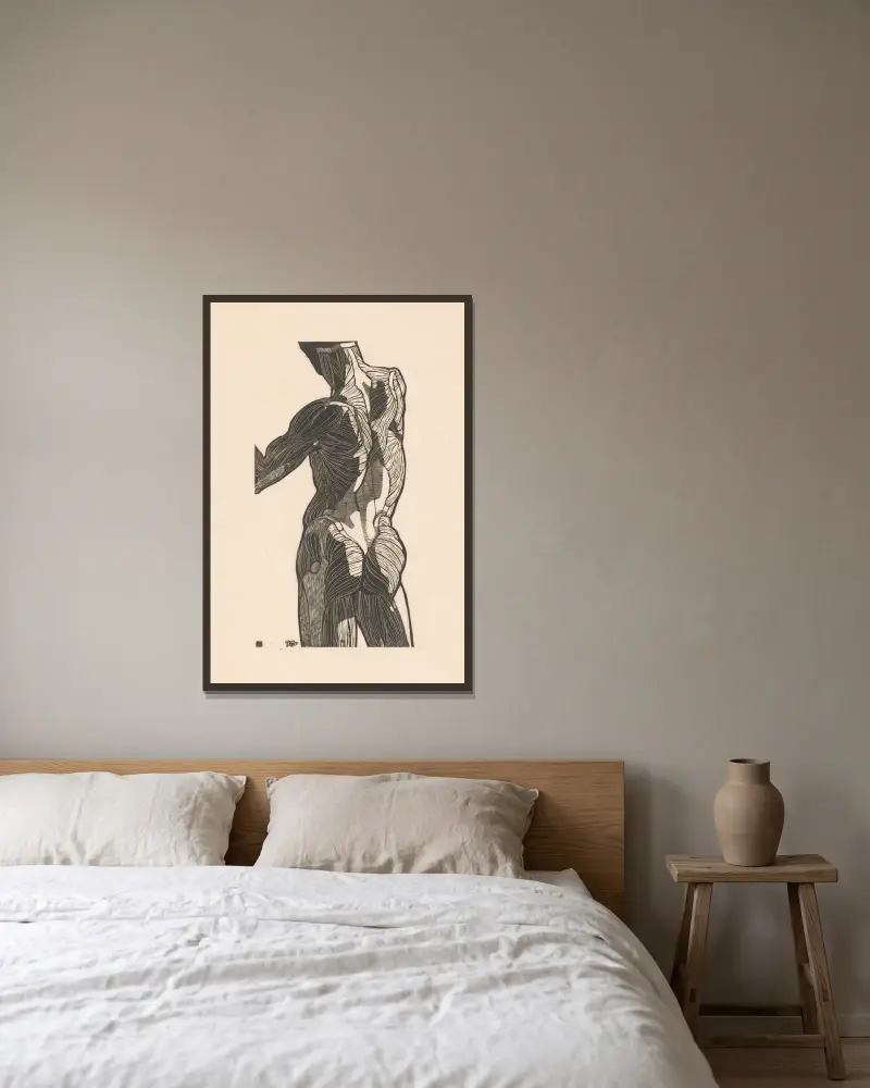 Study of the back and gluteal muscles. – nr 1 av Reijer Stolk inramad på en vägg