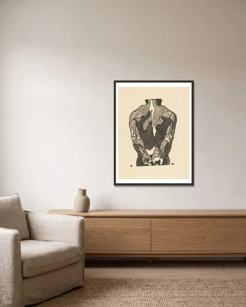 Study of the back muscles. – nr 1 av Reijer Stolk inramad på en vägg