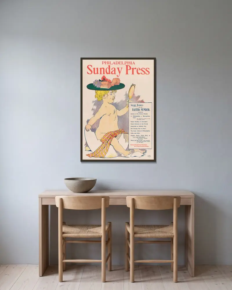 Philadelphia Sunday Press; Påsk av George Reiter Brill inramad på en vägg