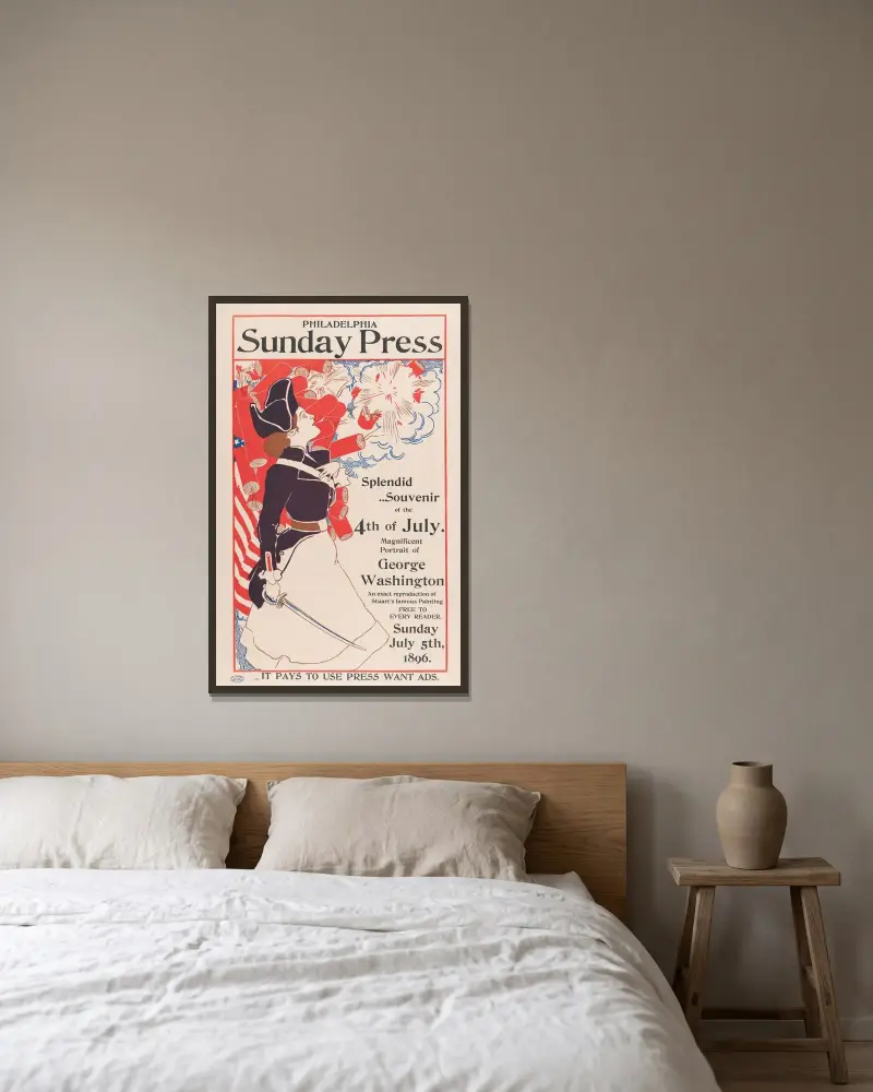 Philadelphia Sunday Press; July 5 av George Reiter Brill inramad på en vägg