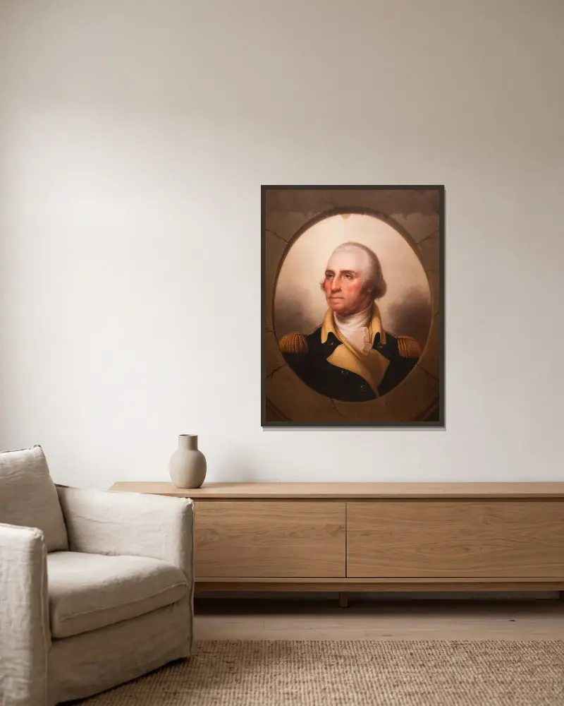 George Washington (1732-1799) – nr 2 av Rembrandt Peale inramad på en vägg