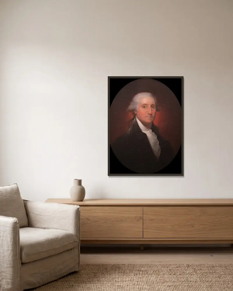 George Washington (1732-1799) – nr 3 av Rembrandt Peale inramad på en vägg