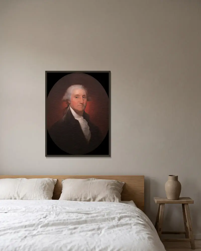 George Washington (1732-1799) – nr 3 av Rembrandt Peale inramad på en vägg
