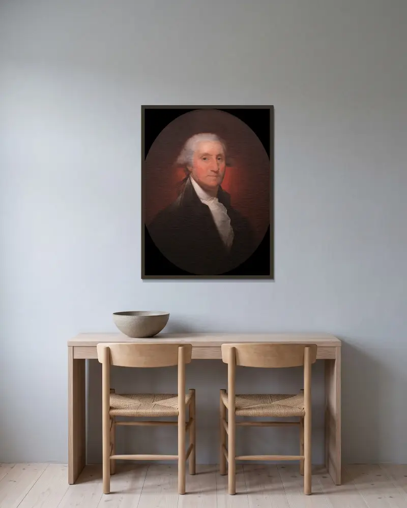 George Washington (1732-1799) – nr 3 av Rembrandt Peale inramad på en vägg