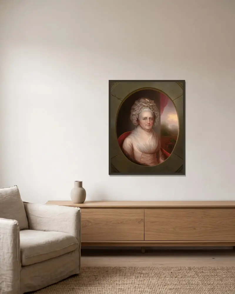 Martha Washington av Rembrandt Peale inramad på en vägg