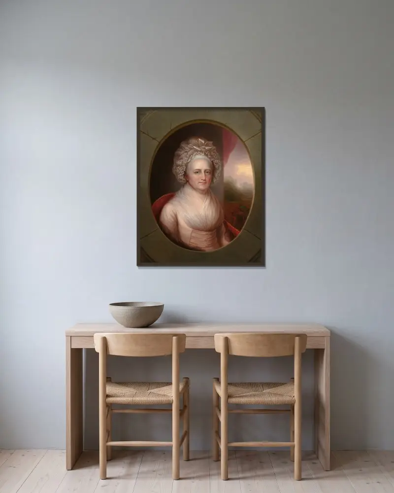 Martha Washington av Rembrandt Peale inramad på en vägg