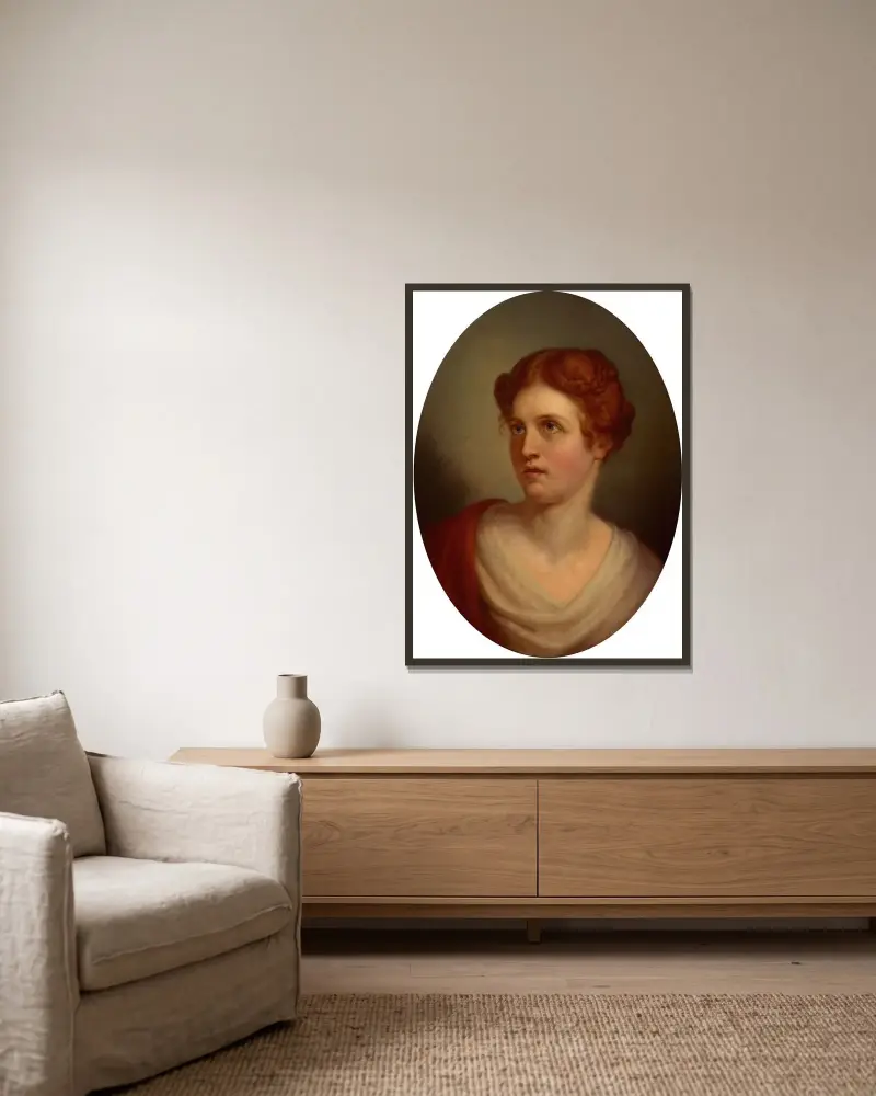 Porträtt av en ung flicka av Rembrandt Peale inramad på en vägg