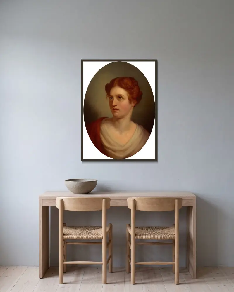 Porträtt av en ung flicka av Rembrandt Peale inramad på en vägg