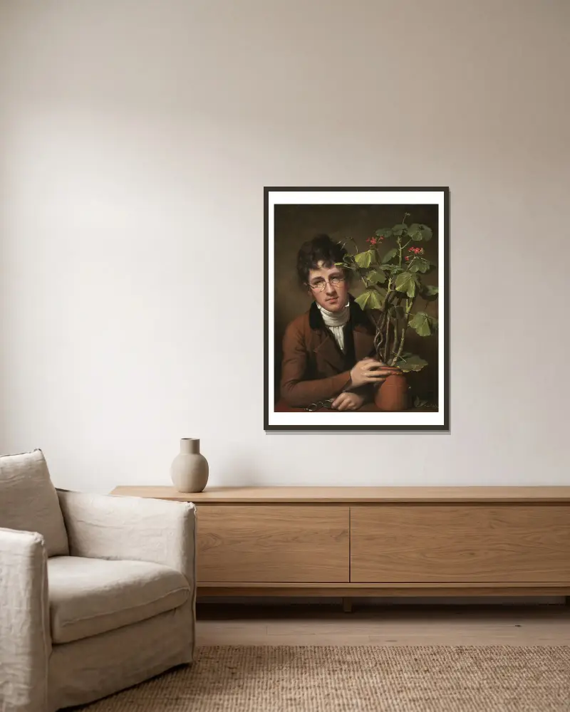 Rubens Peale with a Geranium av Rembrandt Peale inramad på en vägg