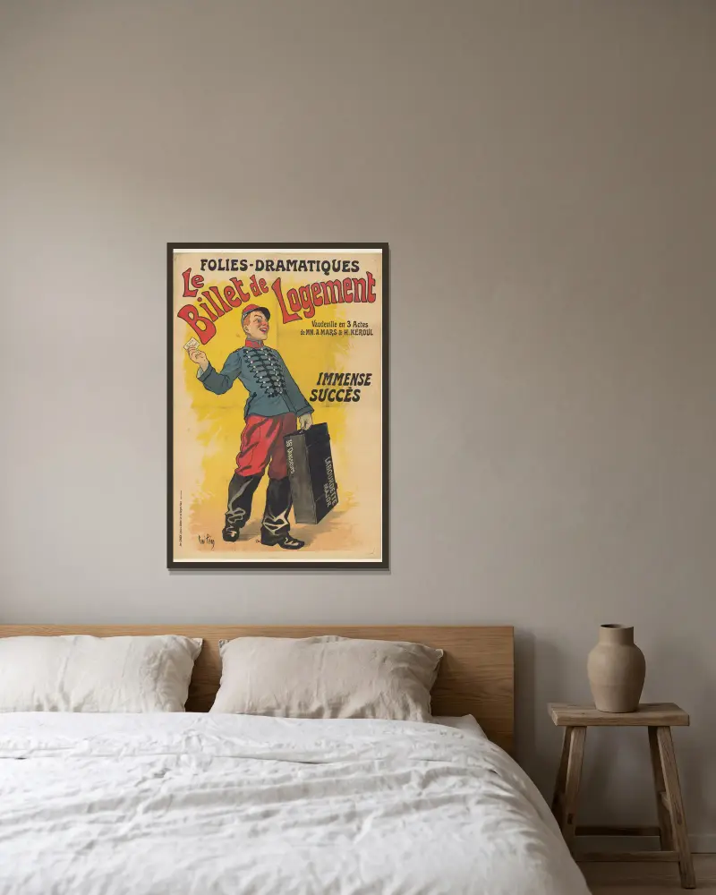 Folies-Dramatiques. Le Billet de logement av René Péan inramad på en vägg