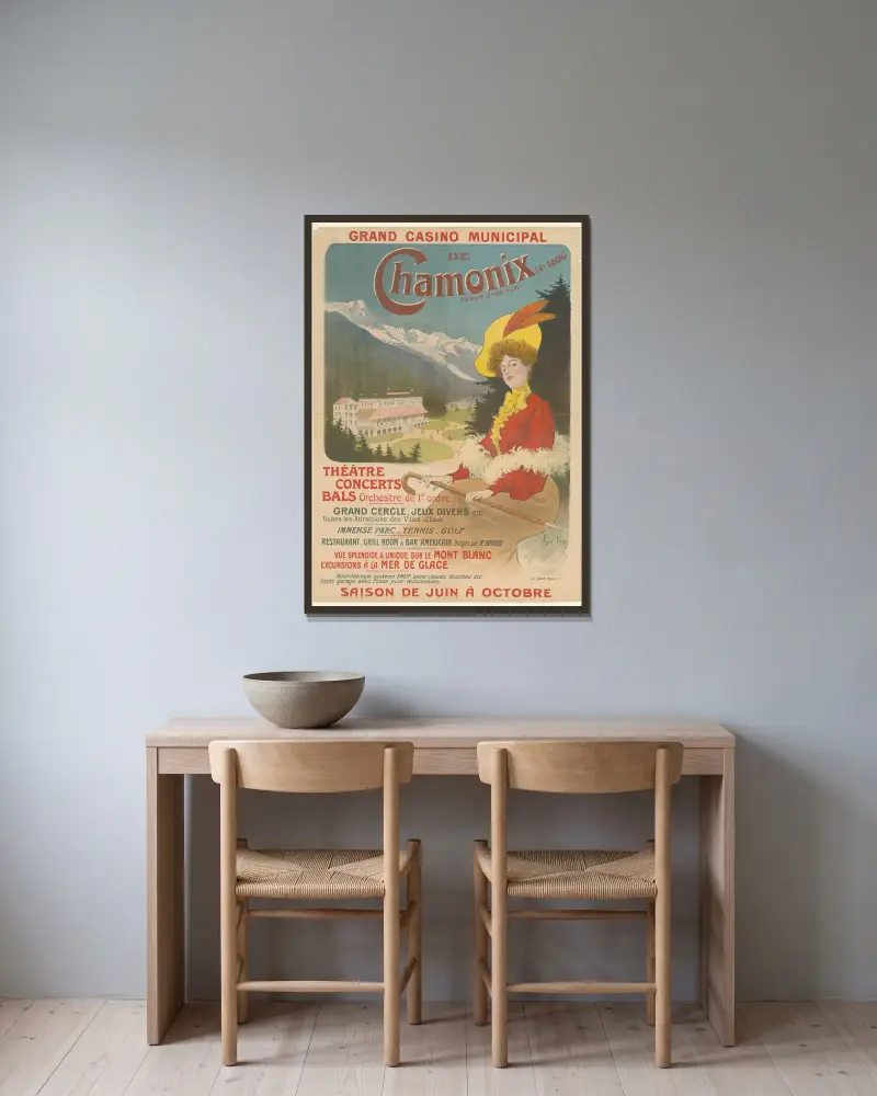 Grand Casino municipal de Chamonix av René Péan inramad på en vägg