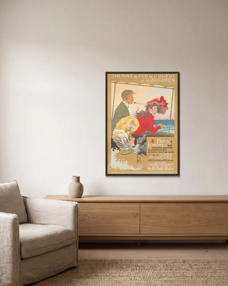 Paris à Londres von René Péan gerahmt an einer Wand