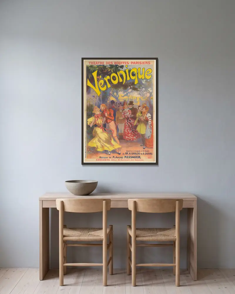 Théâtre des Bouffes-Parisiens. Véronique, opéra-comique en trois actes de MM. A. Vanloo & G. Duval av René Péan inramad på en vägg