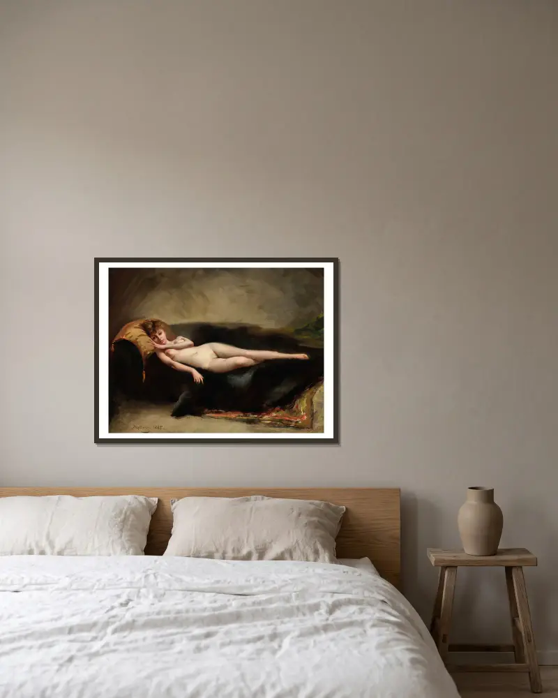 Femme nue couchée dans un divan av Luis Ricardo Falero inramad på en vägg