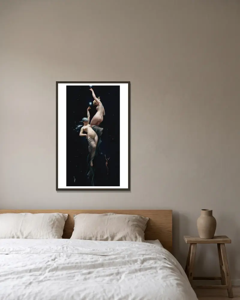Moonlit beauties av Luis Ricardo Falero inramad på en vägg