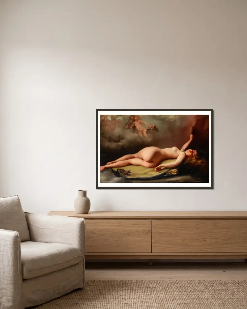 Liegende Aktstudie von Luis Ricardo Falero gerahmt an einer Wand