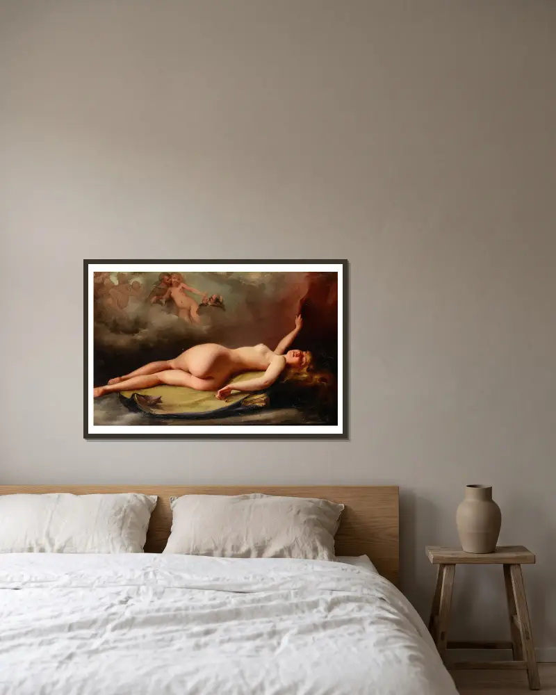 Liegende Aktstudie von Luis Ricardo Falero gerahmt an einer Wand