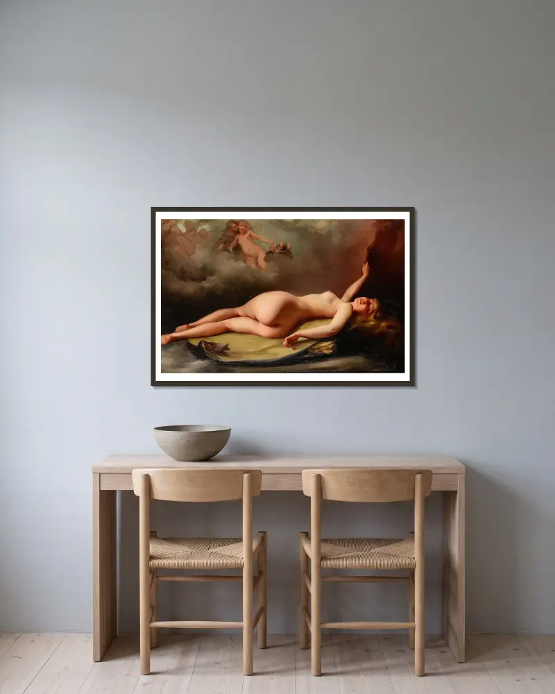 Liegende Aktstudie von Luis Ricardo Falero gerahmt an einer Wand
