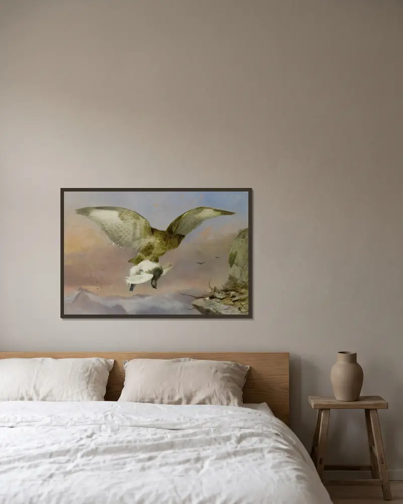 Bussard mit Moorschneehuhn von Richard Ansdell gerahmt an einer Wand