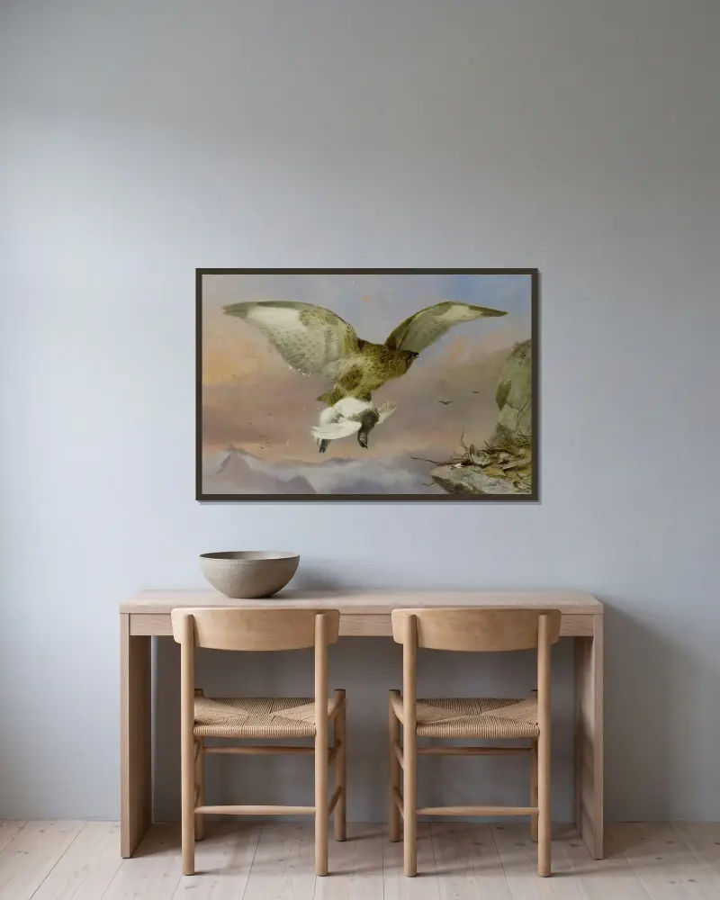 Bussard mit Moorschneehuhn von Richard Ansdell gerahmt an einer Wand