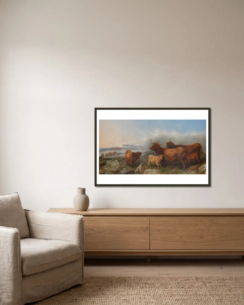Das Zusammentreiben der Herde von Richard Ansdell gerahmt an einer Wand