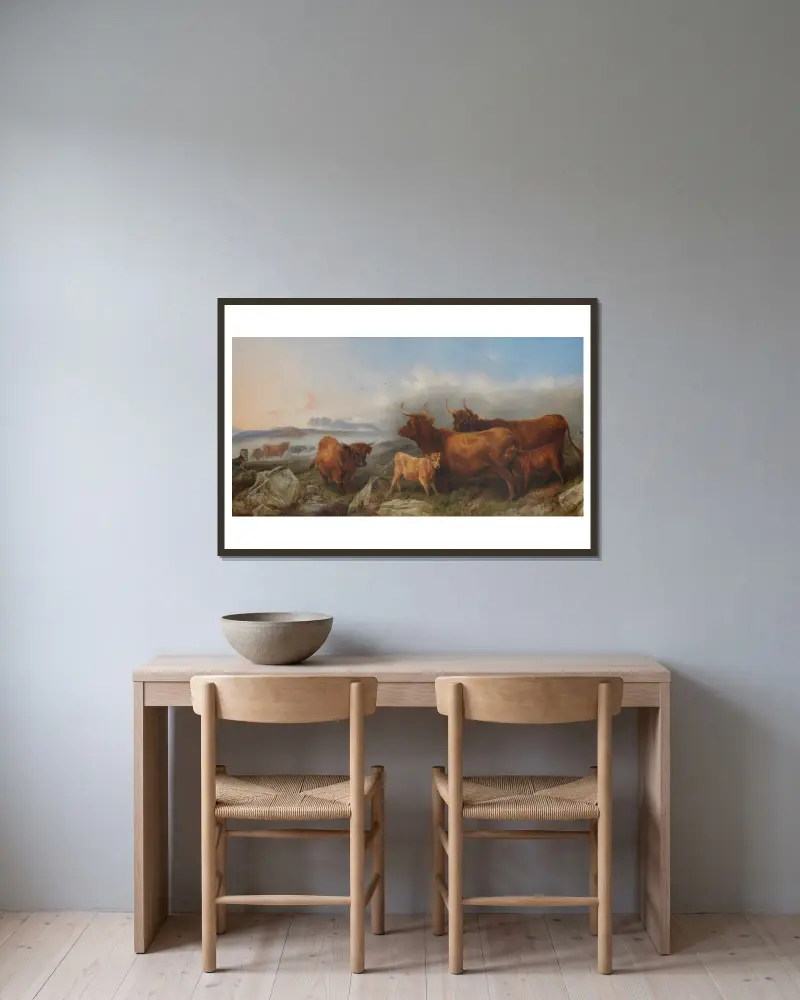 Das Zusammentreiben der Herde von Richard Ansdell gerahmt an einer Wand