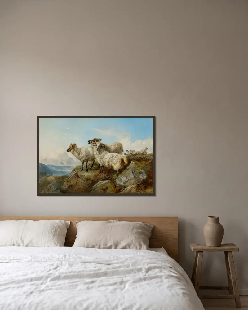 Gebirgslandschaft mit Schafen von Richard Ansdell gerahmt an einer Wand