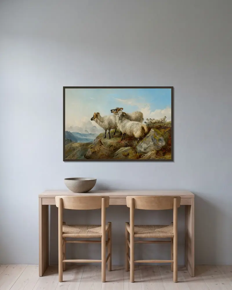 Gebirgslandschaft mit Schafen von Richard Ansdell gerahmt an einer Wand