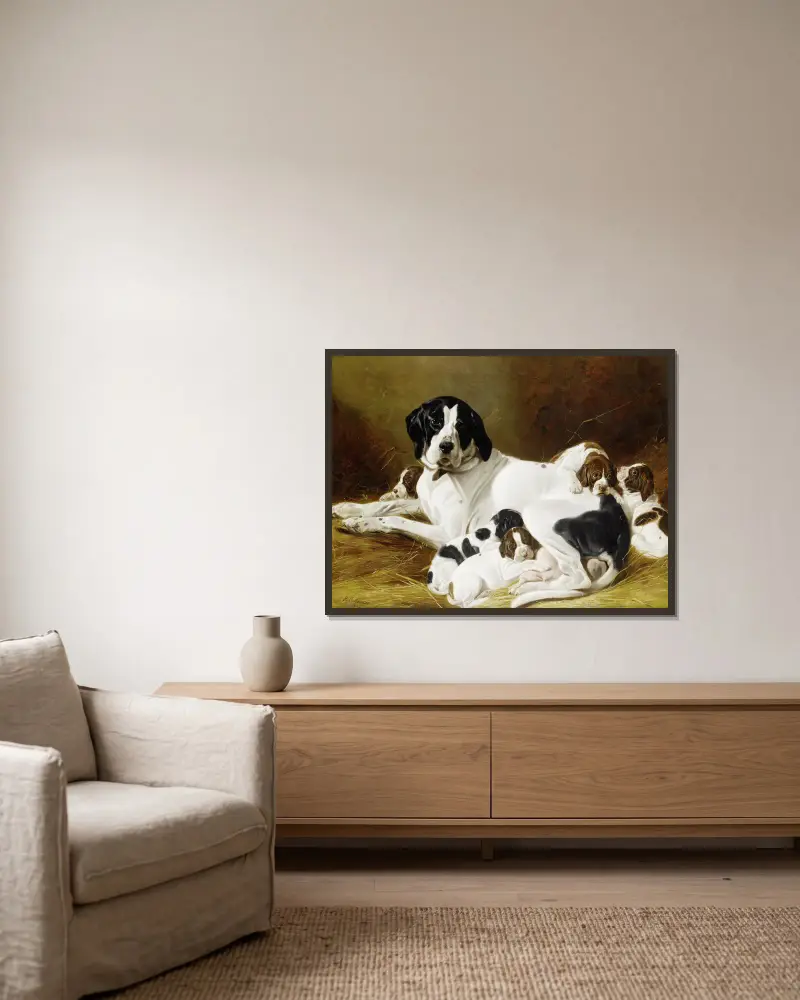 Der neue Wurf von Richard Ansdell gerahmt an einer Wand