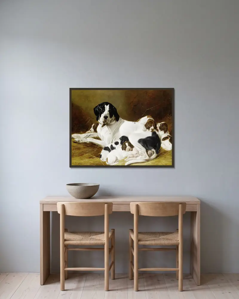 Der neue Wurf von Richard Ansdell gerahmt an einer Wand