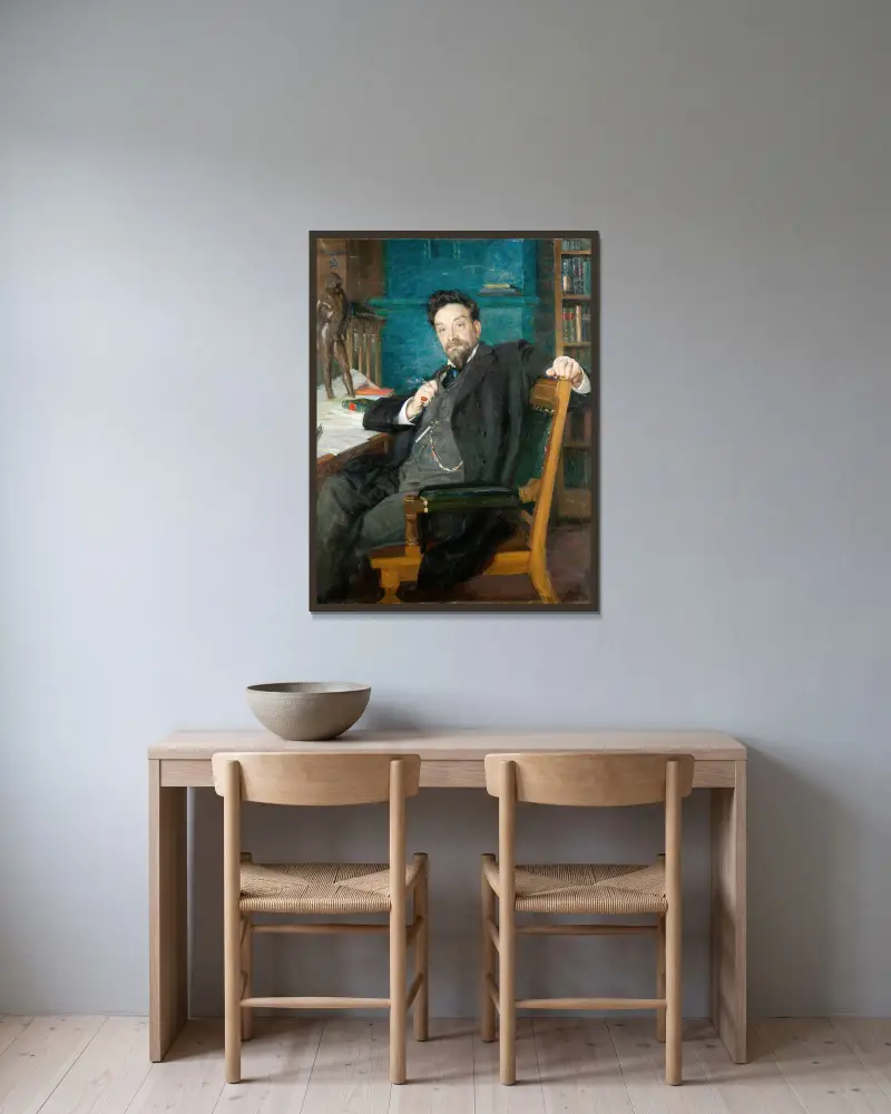Professor Karl Warburg av Richard Bergh inramad på en vägg
