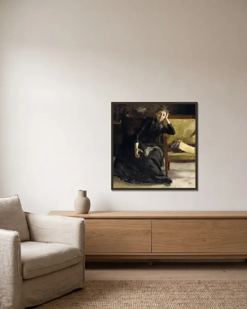 Die Künstlerin Eva Bonnier von Richard Bergh gerahmt an einer Wand