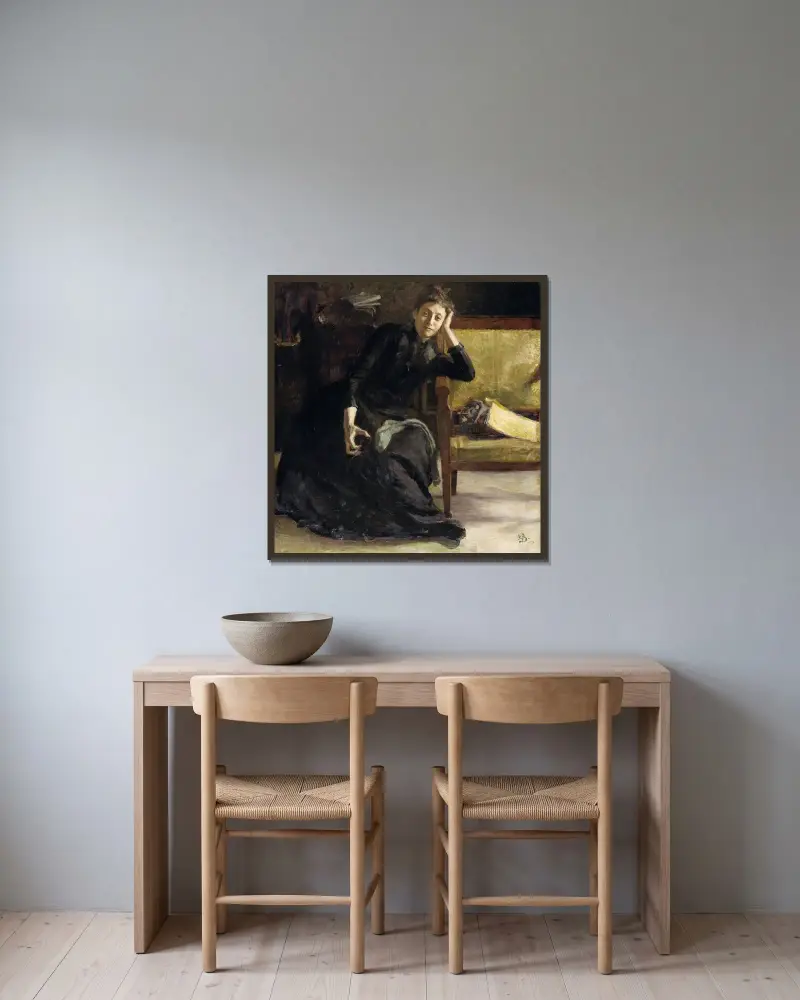 Die Künstlerin Eva Bonnier von Richard Bergh gerahmt an einer Wand