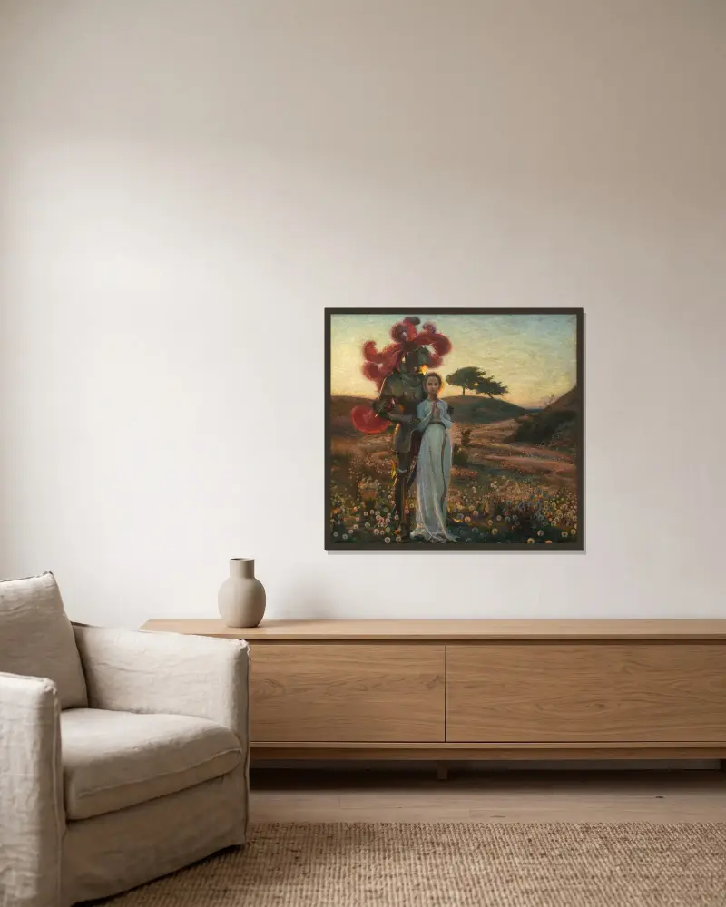 Der Ritter und die Jungfrau von Richard Bergh gerahmt an einer Wand