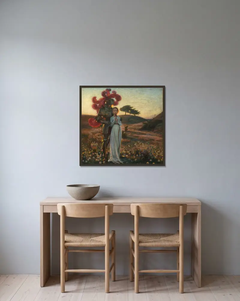 Der Ritter und die Jungfrau von Richard Bergh gerahmt an einer Wand