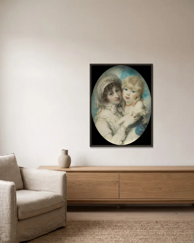 Portrait of Catherine Clemens and Her Son, John Marcus Clemens av Richard Cosway inramad på en vägg