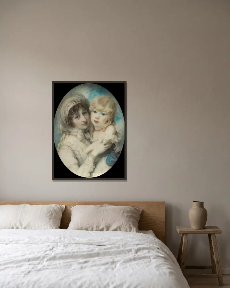 Portrait of Catherine Clemens and Her Son, John Marcus Clemens av Richard Cosway inramad på en vägg
