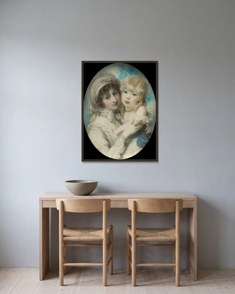 Portrait of Catherine Clemens and Her Son, John Marcus Clemens av Richard Cosway inramad på en vägg