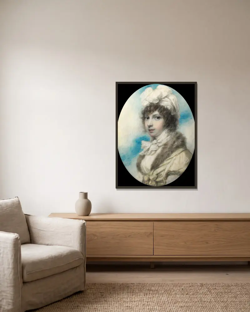 Portrait of the Hon. Anne Annesley, later Countess of Mountnorris av Richard Cosway inramad på en vägg