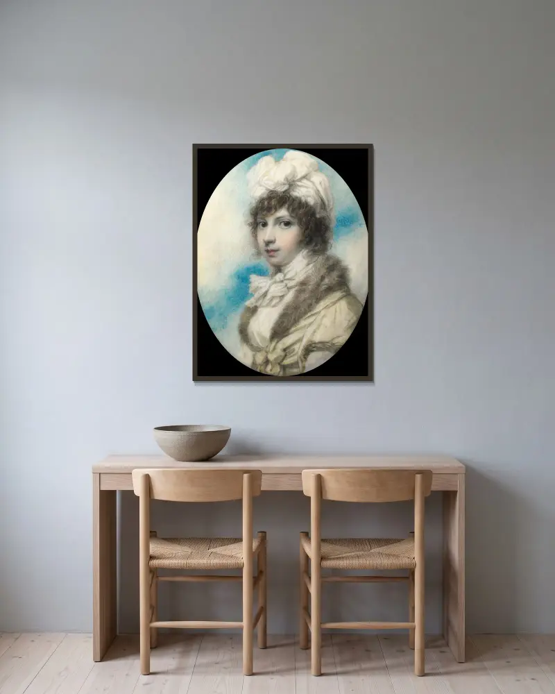 Portrait of the Hon. Anne Annesley, later Countess of Mountnorris av Richard Cosway inramad på en vägg