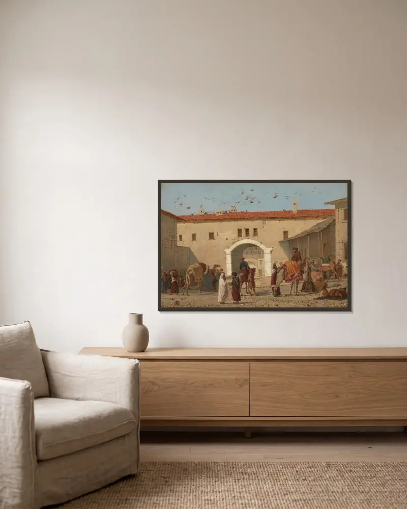 Caravanserai at Mylasa in Asia Minor av Richard Dadd inramad på en vägg