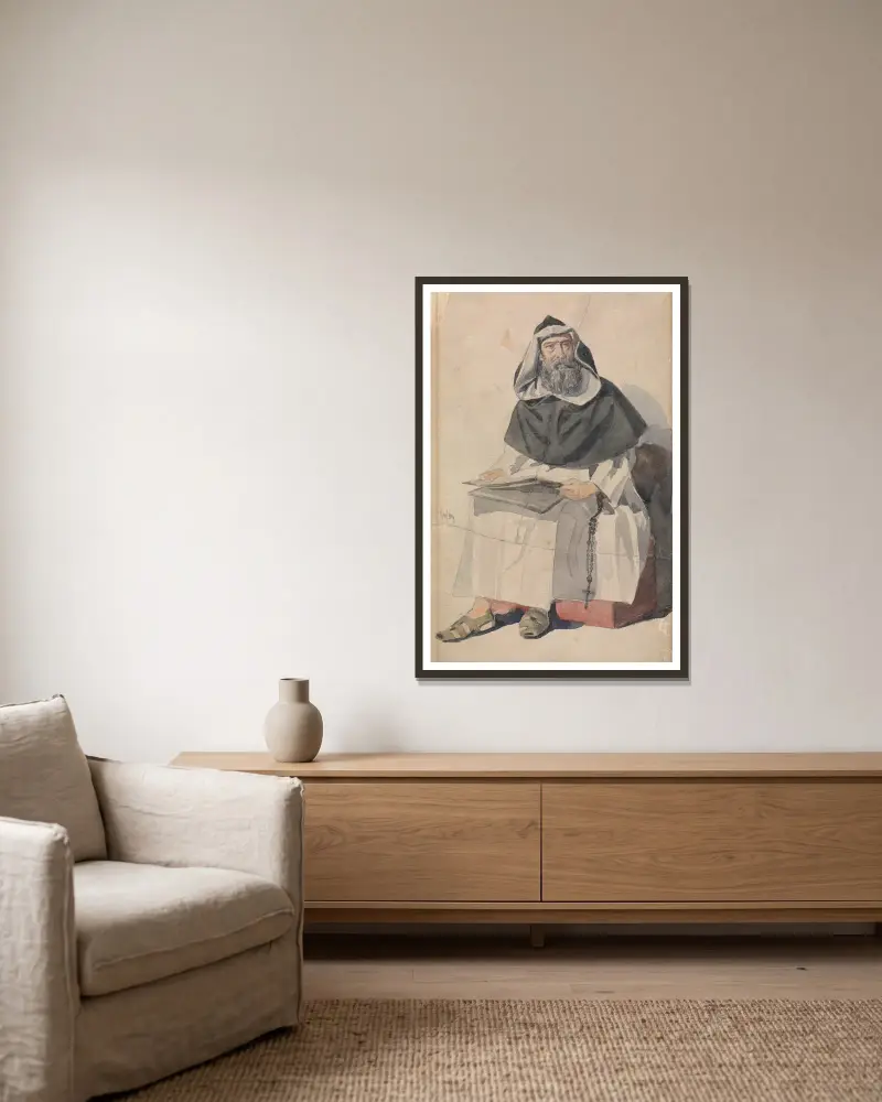 Portrait of a Monk av Richard Dadd inramad på en vägg