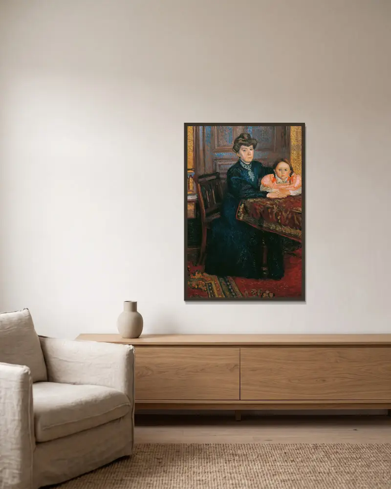 Frau mit Kind (Mathilde Schönberg mit Tochter Gertrud) Doppelbildnis Mathilde und Gertrud Schönberg av Richard Gerstl inramad på en vägg